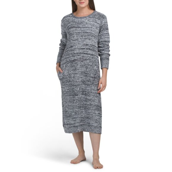 SOFTIES Heather Black Heathered Marshmallow Crew Neck Lounge Dress With Pockets - Picture 1 of 2